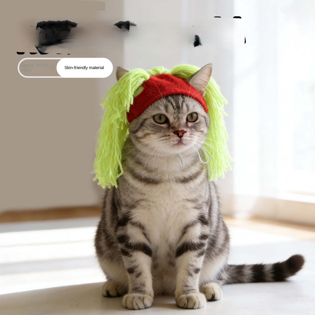Pet wool hat for cats with funny double braided hairstyle