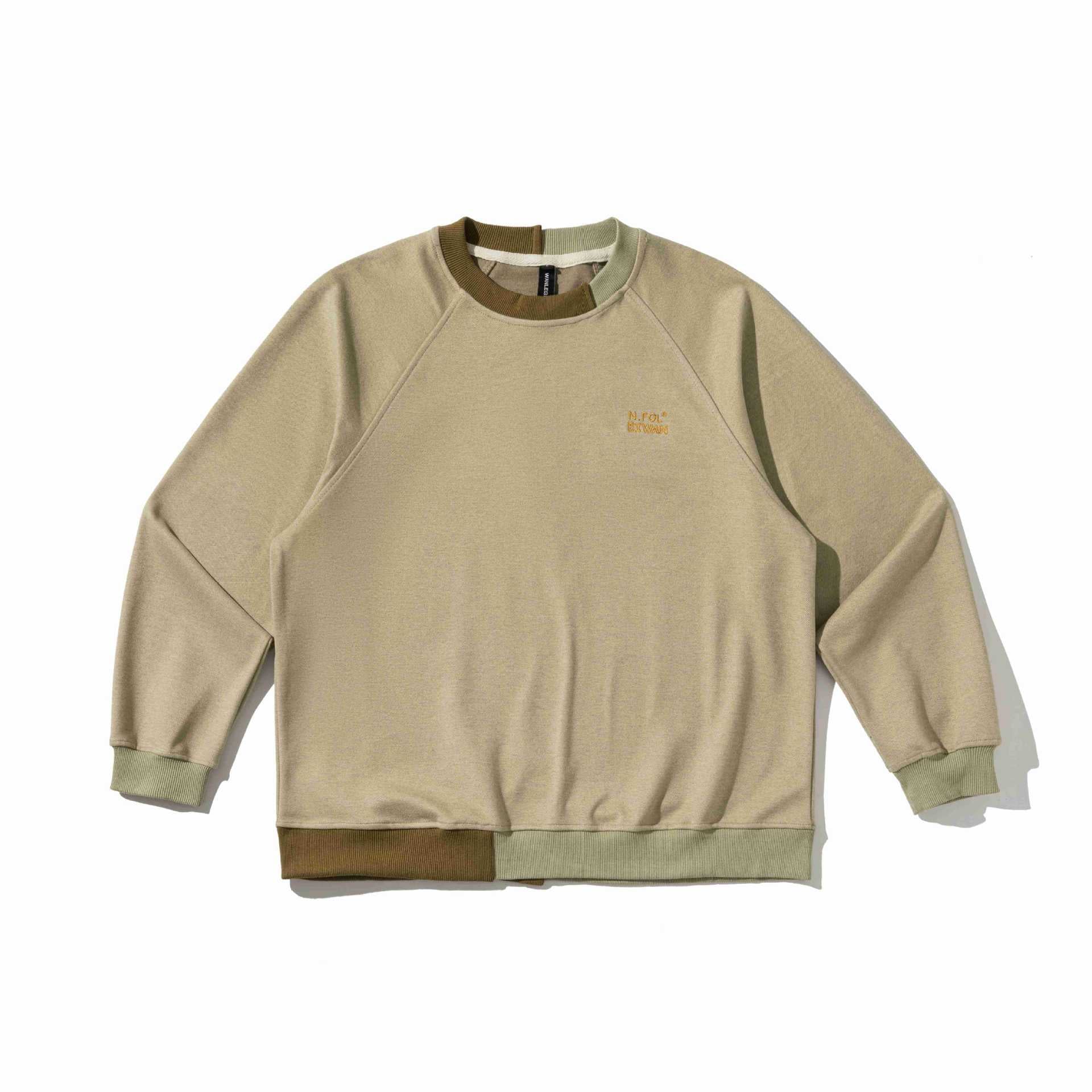 Color-block Splicing Embroidery Design  Long Sleeve Hooded  Loose Fit  Unisex Pullover Hoodie