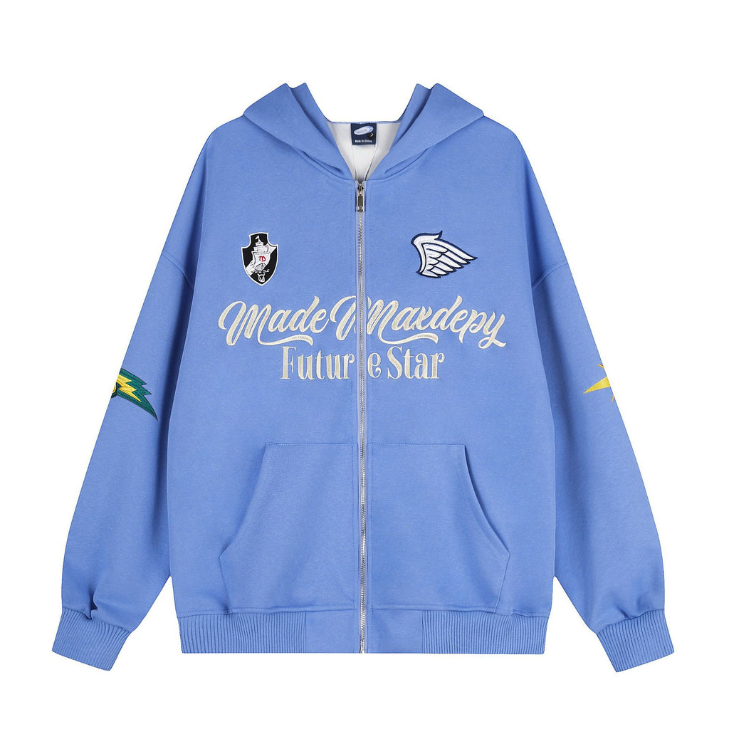 Street Embroidery Letter Hoodie Zipper cardigan