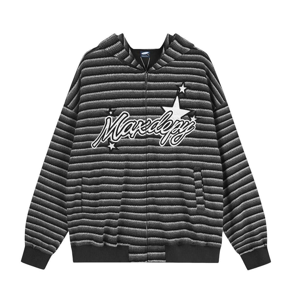 Retro ethnic striped hooded sweatshirt jacket