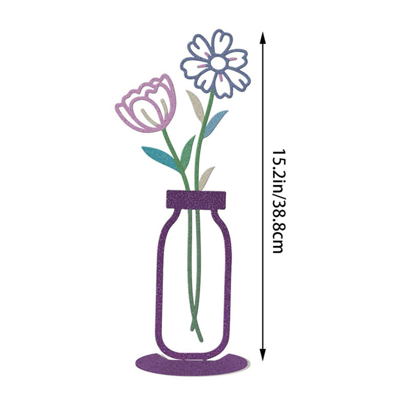Wall Decoration Art Piece - 2D Flat Colorful Printed Vase with Flower Insert, Wall Silhouette for Living Room Interior Decor