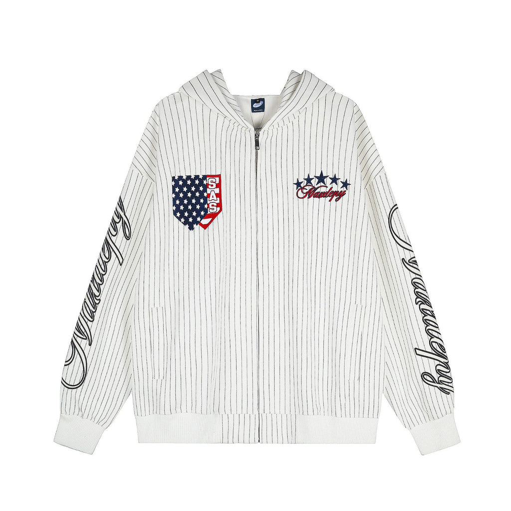 Striped letter hooded sweatshirt with zipper and cardigan