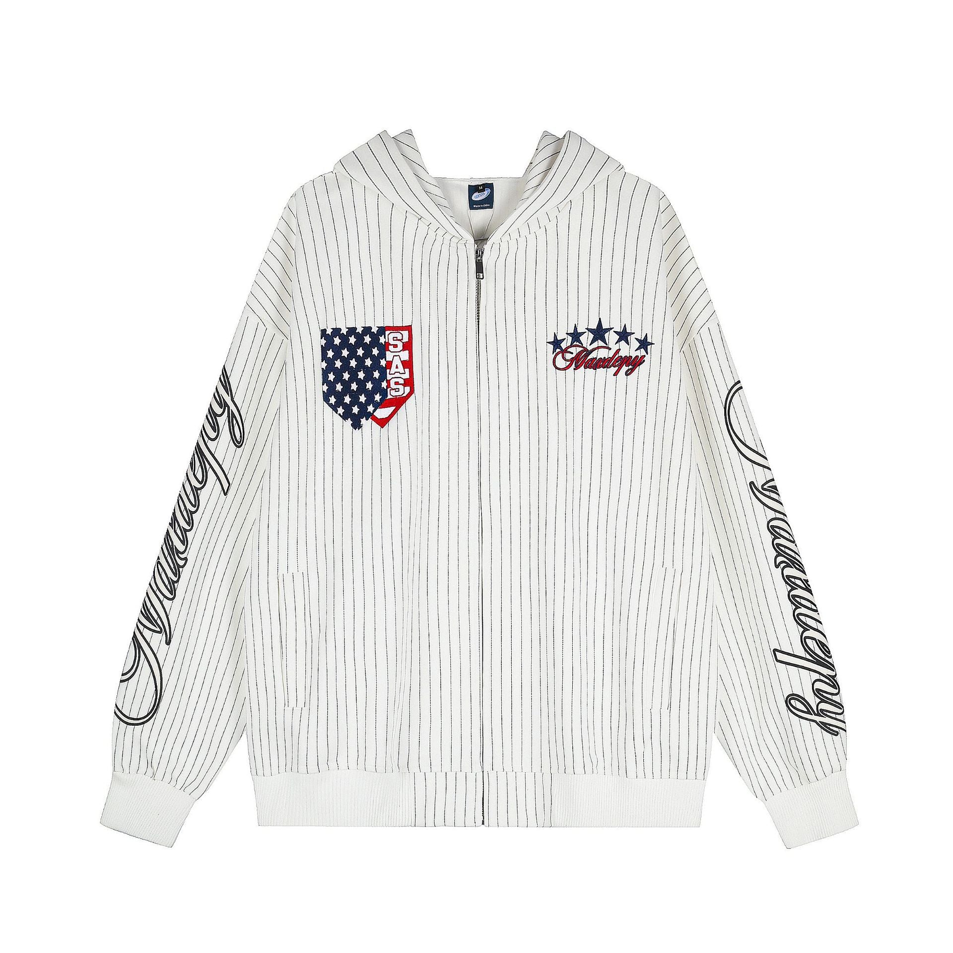 Striped letter hooded sweatshirt with zipper and cardigan