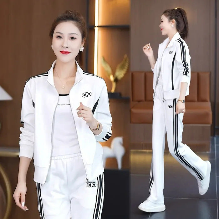 Casual Sporty Women's Outfit Set, Fashionable Youthful Slimming Cardigan Hoodie and Sweatpants Two-Piece Set
