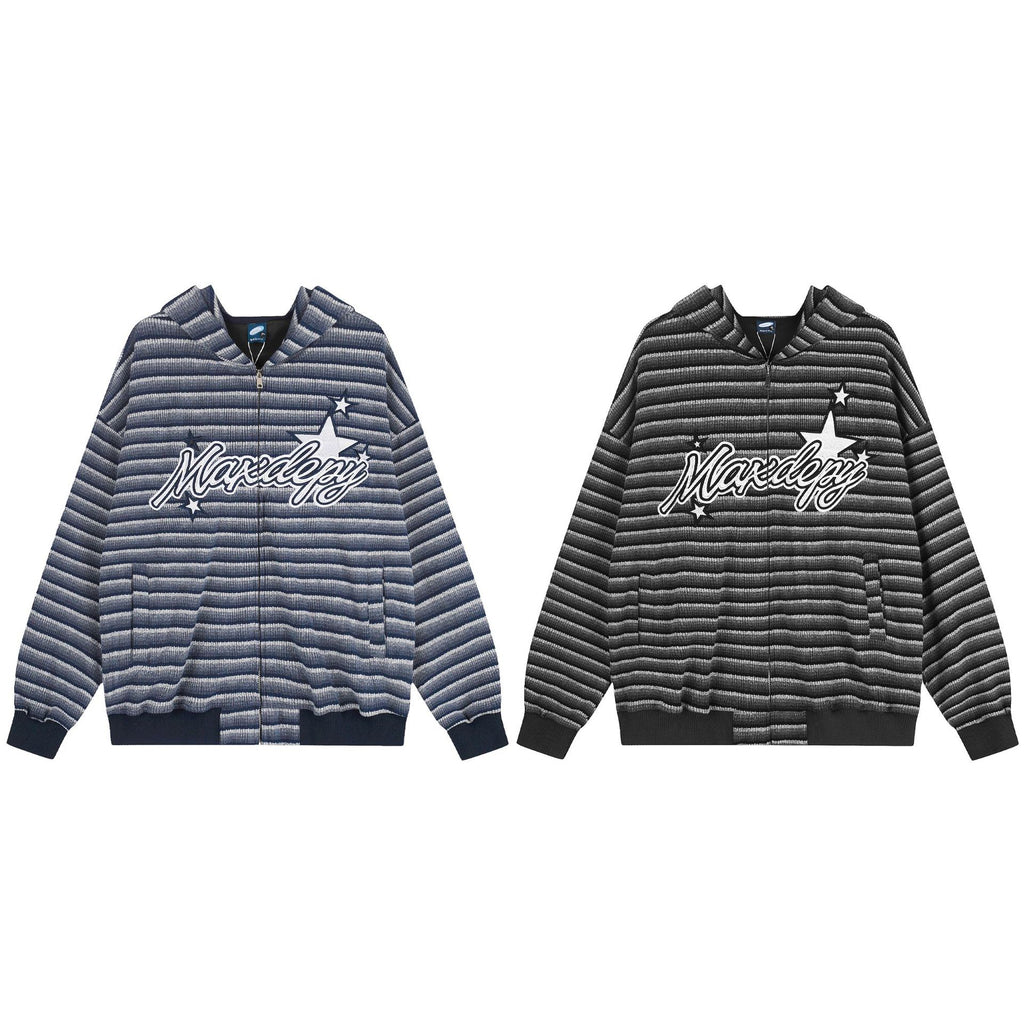Retro ethnic striped hooded sweatshirt jacket