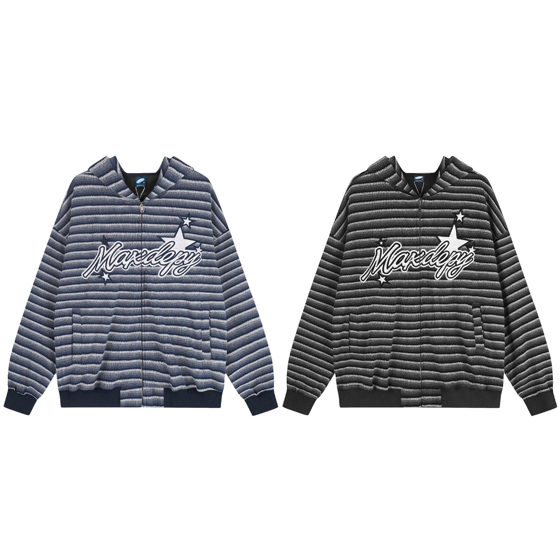 Retro ethnic striped hooded sweatshirt jacket