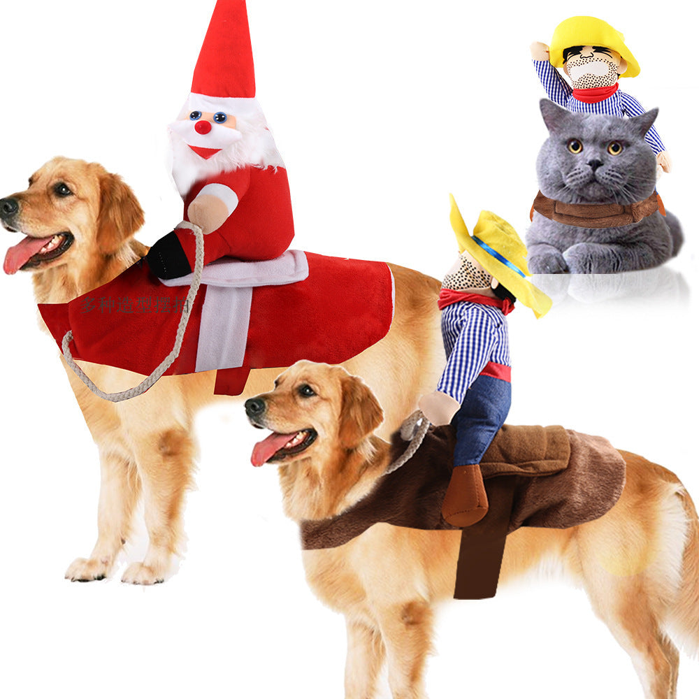 Pet Dog Clothes Cat Accessories Horse Riding Costume Santa Claus Dog Outfit Funny Cat Halloween Costume Transformation Wear