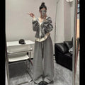 Striped Hoodie Set for Women, Casual Long Sleeve Outerwear with Wide-Leg Pants Two-Piece Outfit