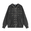 Punk Abi style rivet hooded sweatshirt cardigan jacket