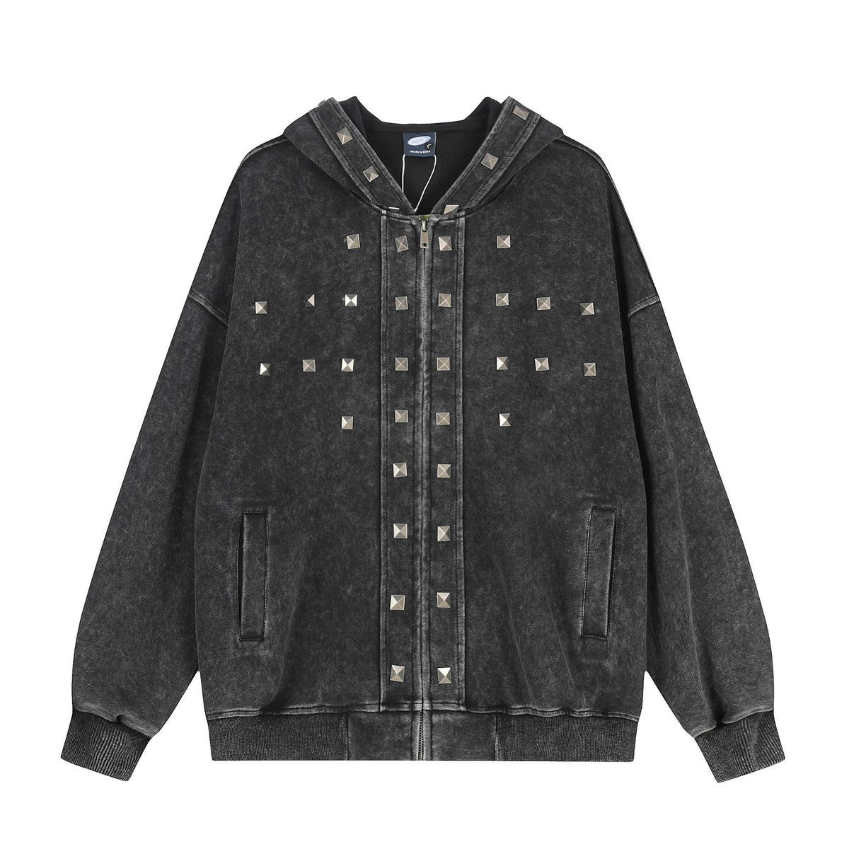 Punk Abi style rivet hooded sweatshirt cardigan jacket