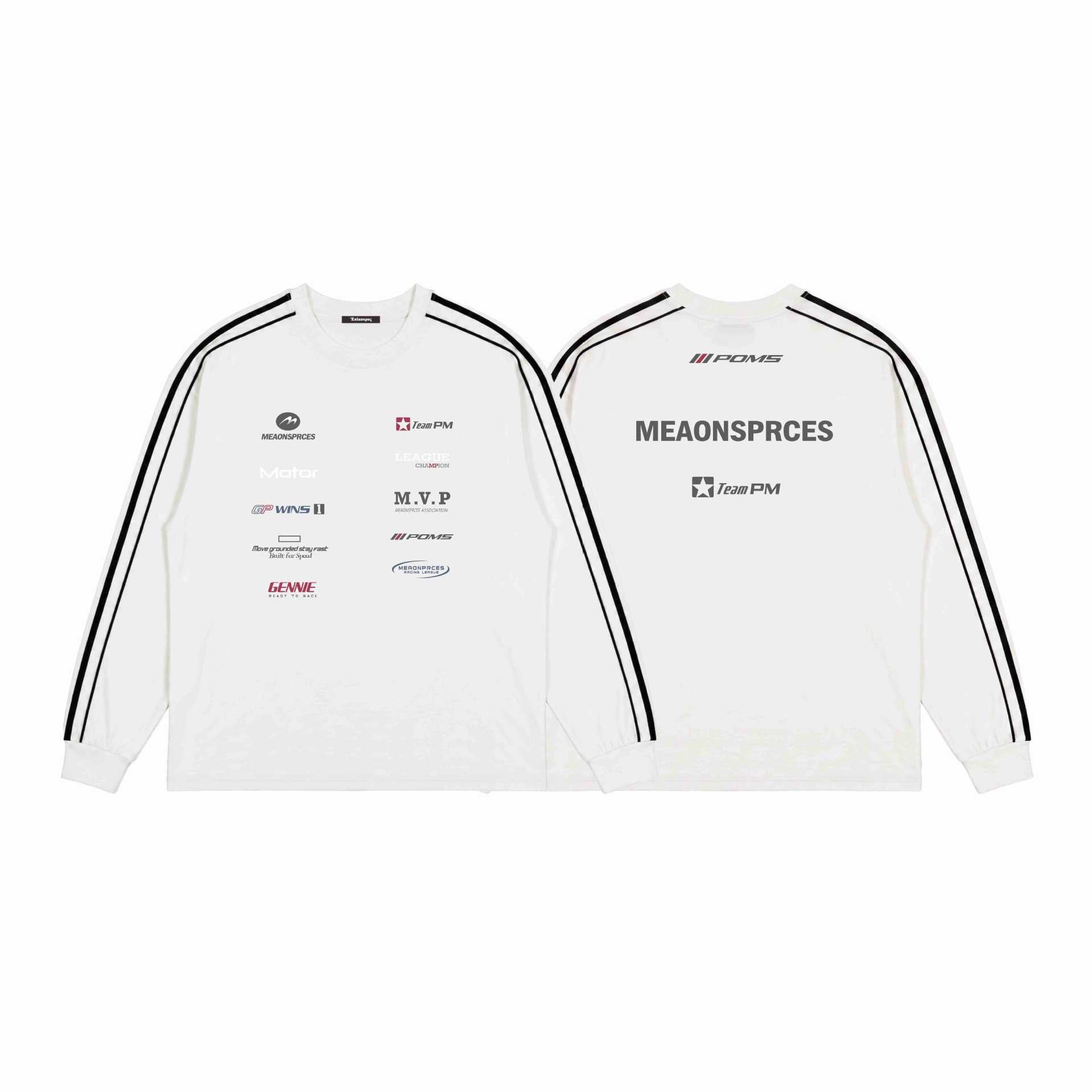 Motorcycle wind fabric letter-print round-neck loose-fitting long-sleeved T-shirt