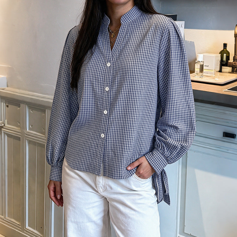 Plaid slit loose shirt