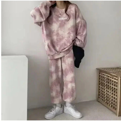 Spring and Autumn New  Hip-Hop Tie-Dye Fashion Set, Loose Hoodie and Wide-Leg Sweatpants, Two-Piece Outfit