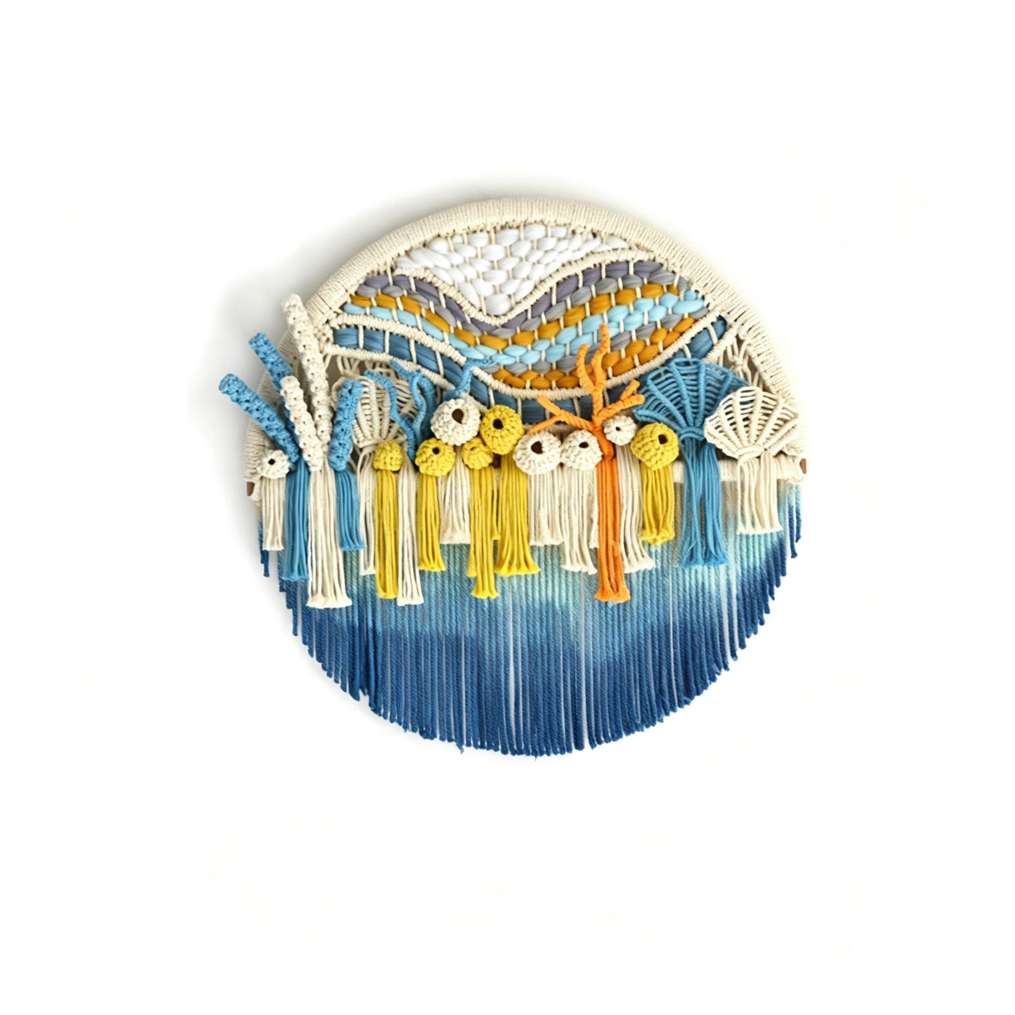 Hand woven circular tapestry