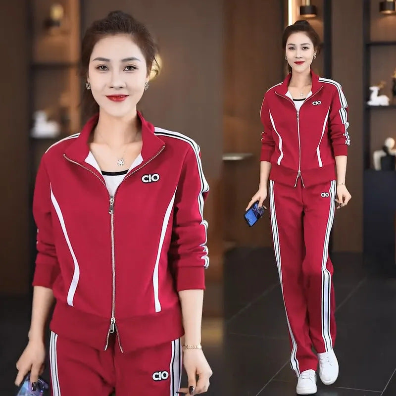 Casual Sporty Women's Outfit Set, Fashionable Youthful Slimming Cardigan Hoodie and Sweatpants Two-Piece Set