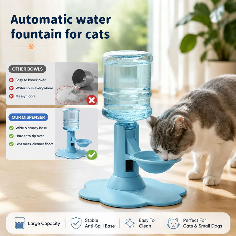 Gravity Cat Water Dispenser, No Electricity, Filter-Free, Adjustable Height Pet Fountain for Cats & Small Dogs