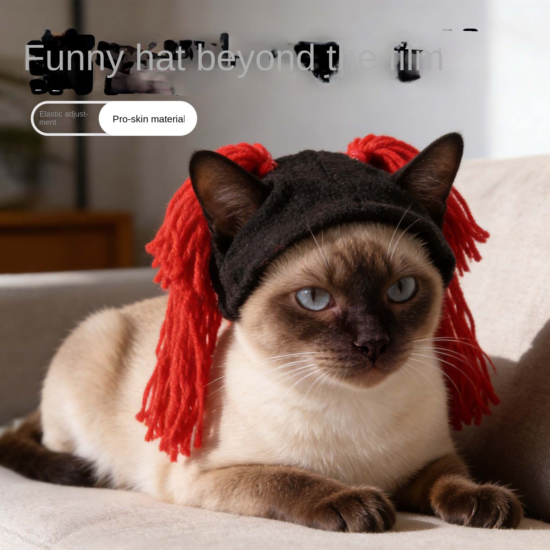 Pet wool hat for cats with funny double braided hairstyle