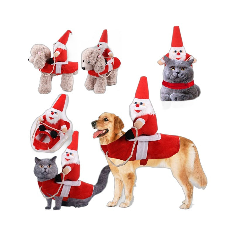 Pet Dog Clothes Cat Accessories Horse Riding Costume Santa Claus Dog Outfit Funny Cat Halloween Costume Transformation Wear