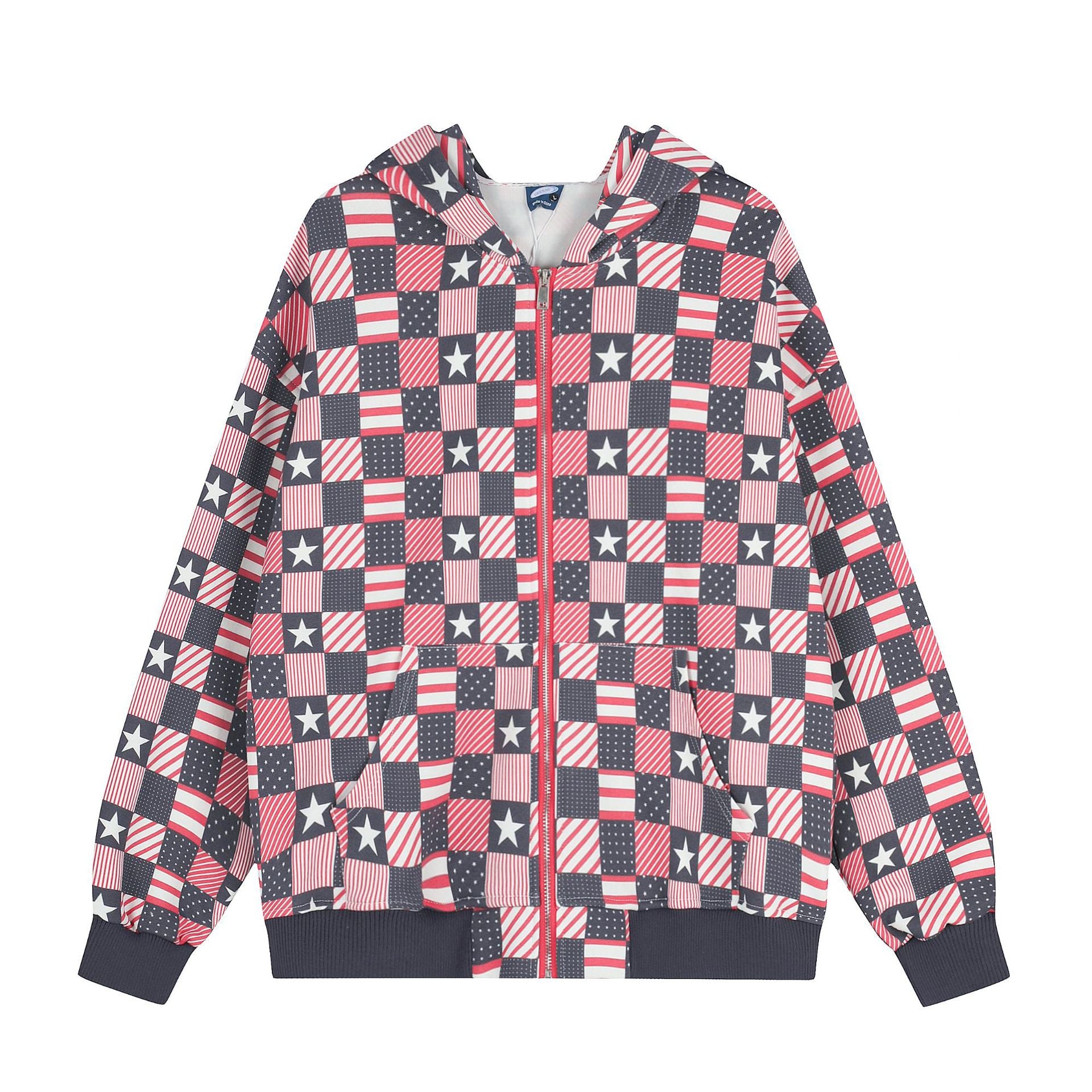 Casual hooded zipper checkered jacket for women