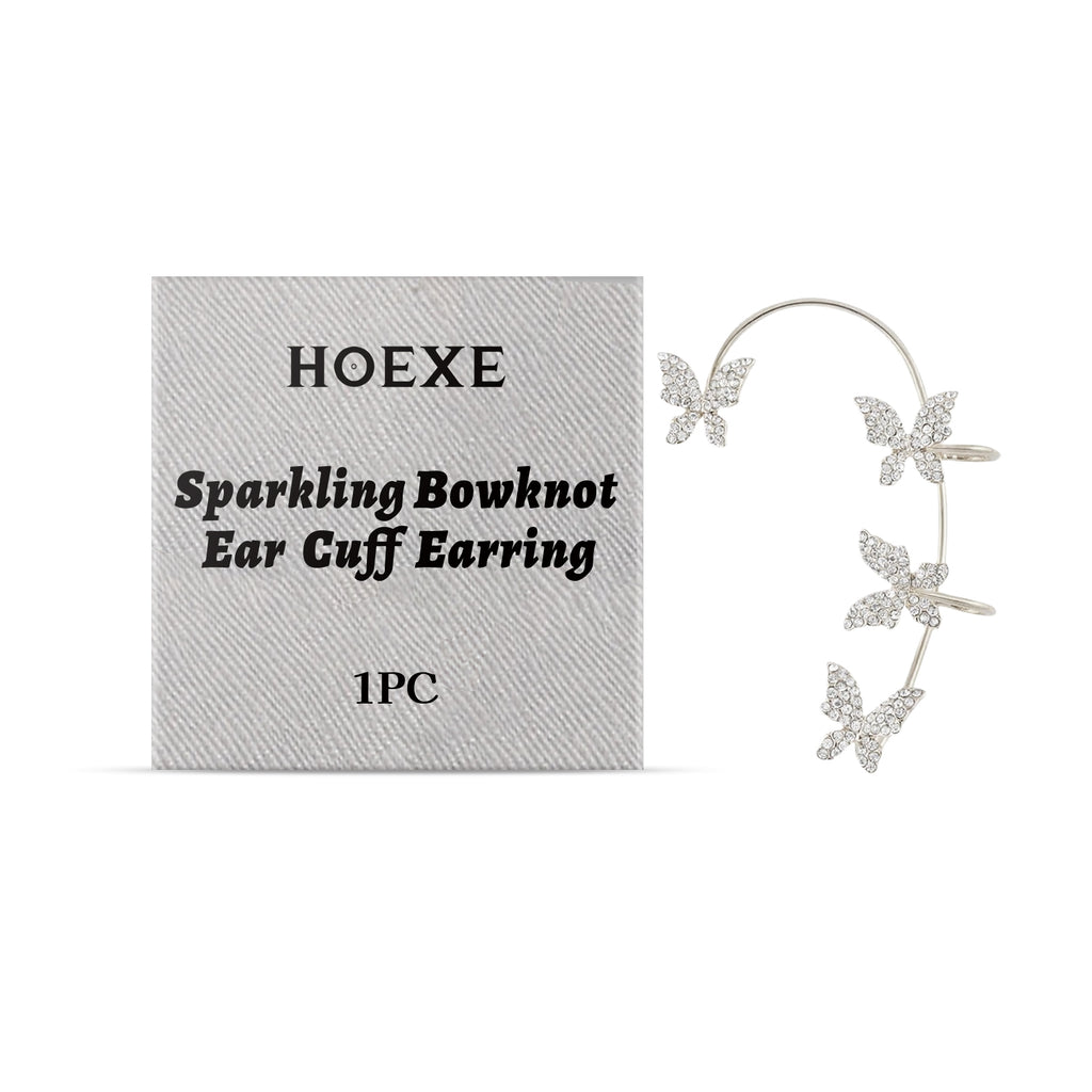Hoexe Shiny Bow Ear Clip Diamond-Encrusting Butterfly Niche Ear Clip Fashion Everything Temperament No Piercing Ear Clip