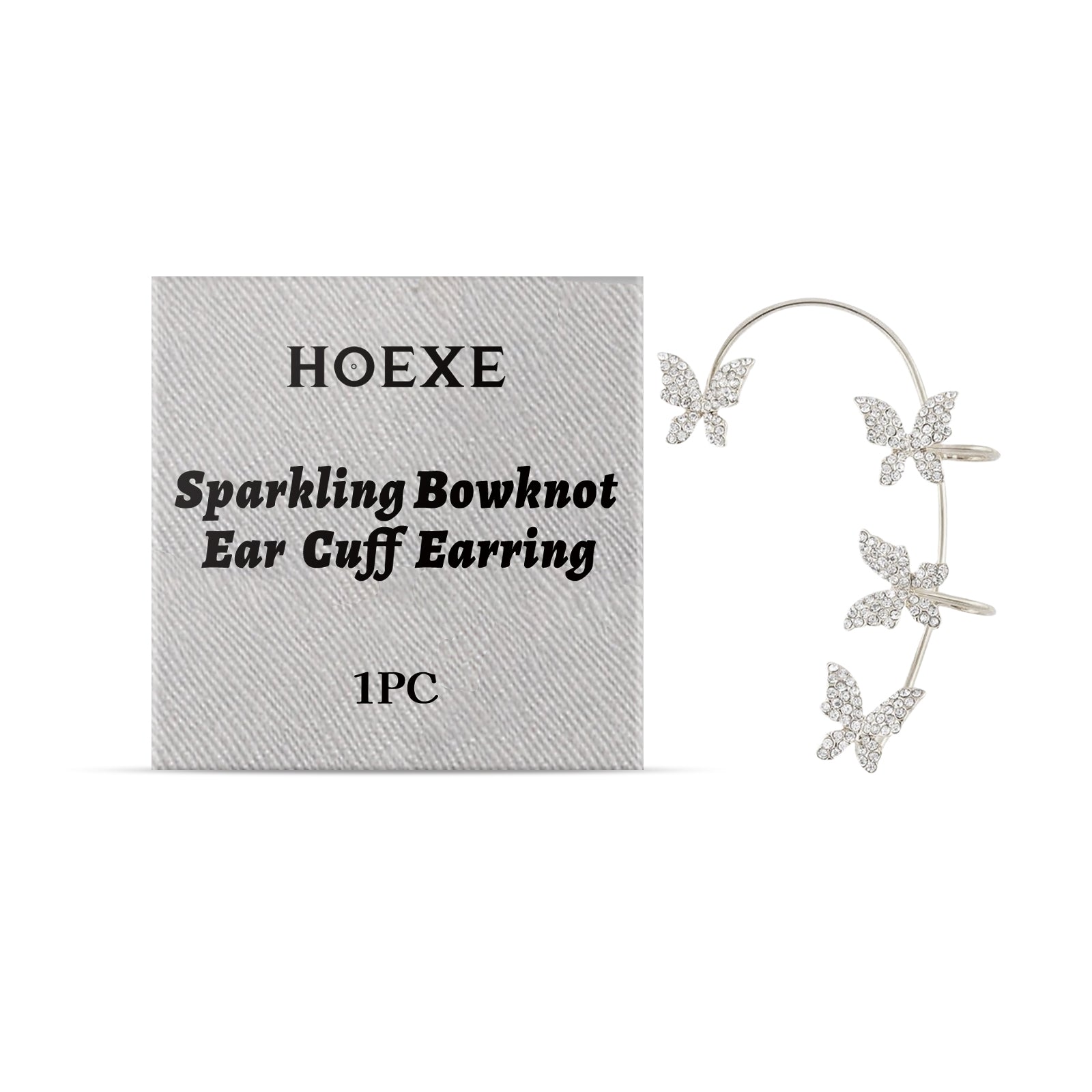 Hoexe Shiny Bow Ear Clip Diamond-Encrusting Butterfly Niche Ear Clip Fashion Everything Temperament No Piercing Ear Clip