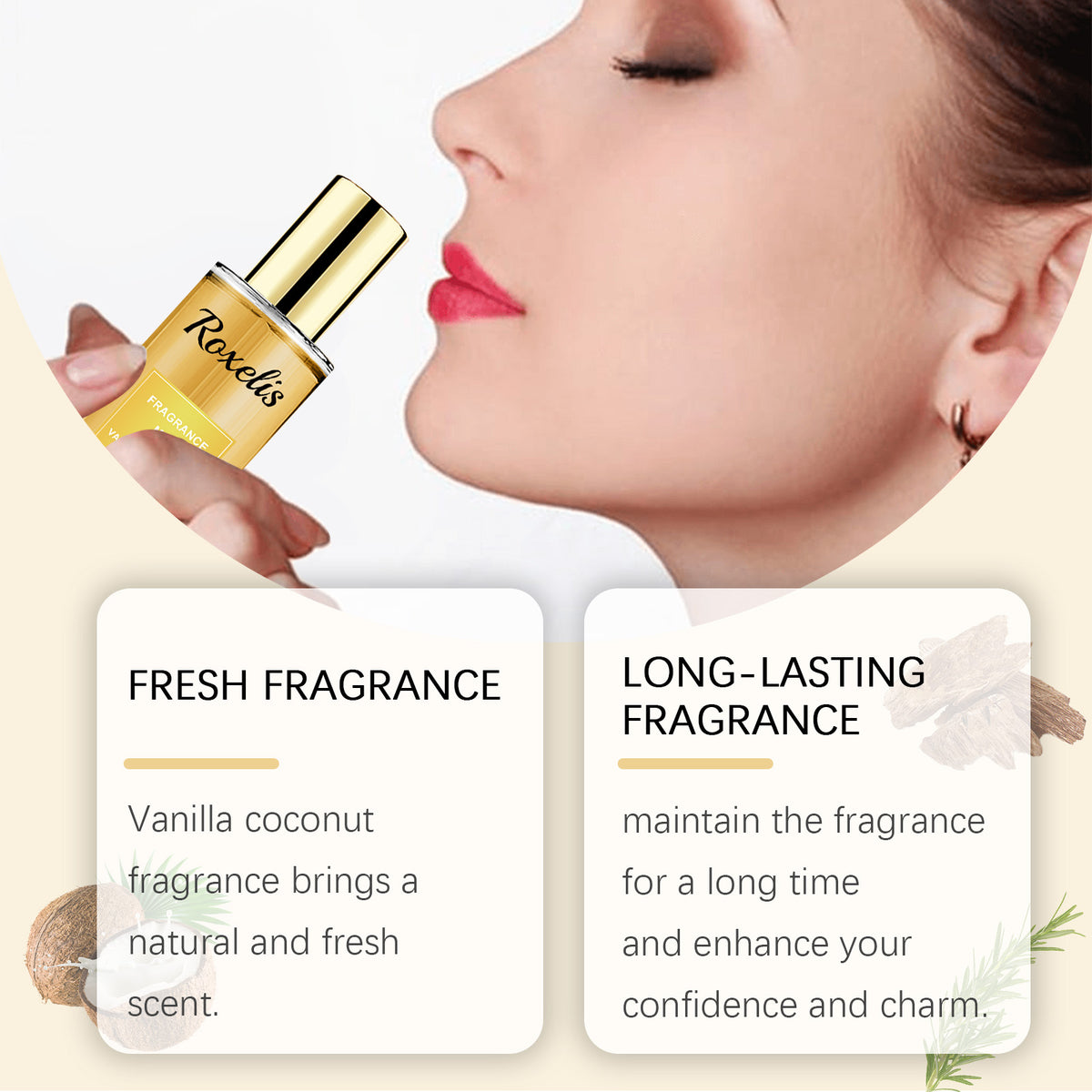 Roxelis Vanilla Coconut Fragrance Spray Long Lasting Fragrance Refreshing Body Spray Floral Fruit Fragrance Refreshing Body Fragrance