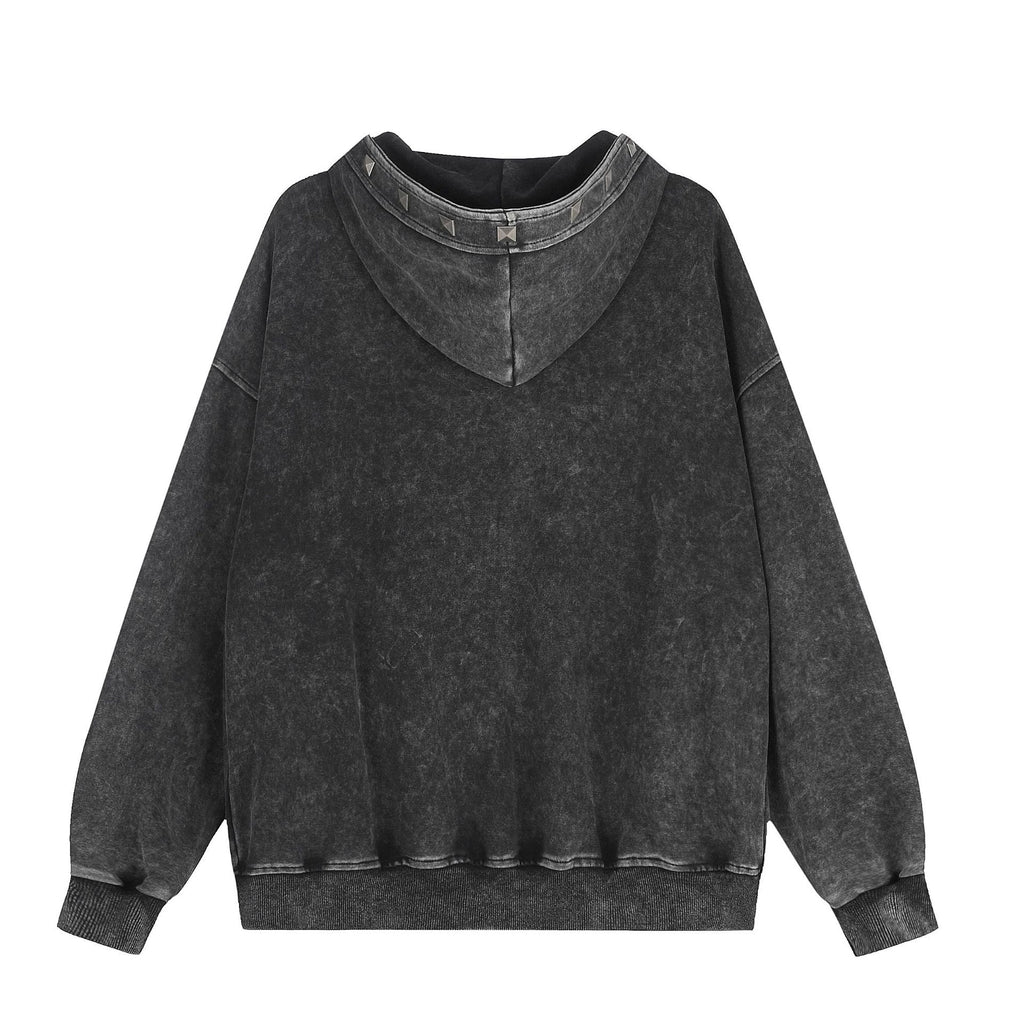 Punk Abi style rivet hooded sweatshirt cardigan jacket