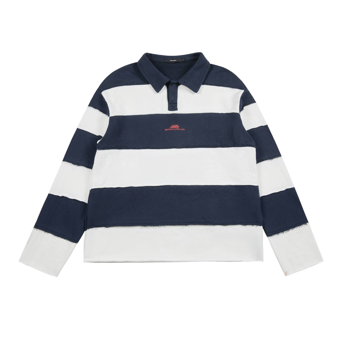 Creative Two-Tone Patchwork Polo Sweatshirt with Front and Back Prints