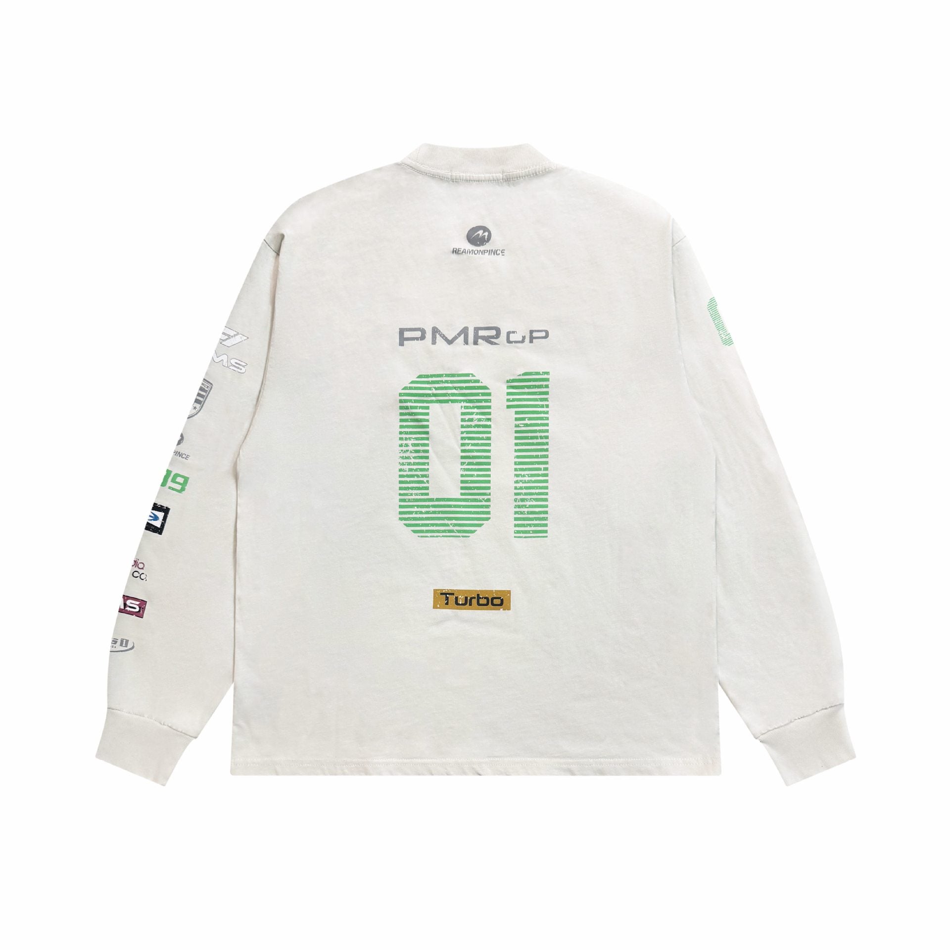 Graffiti Patch Washed Spray Color Distressed Crew Neck Long Sleeve T-Shirt