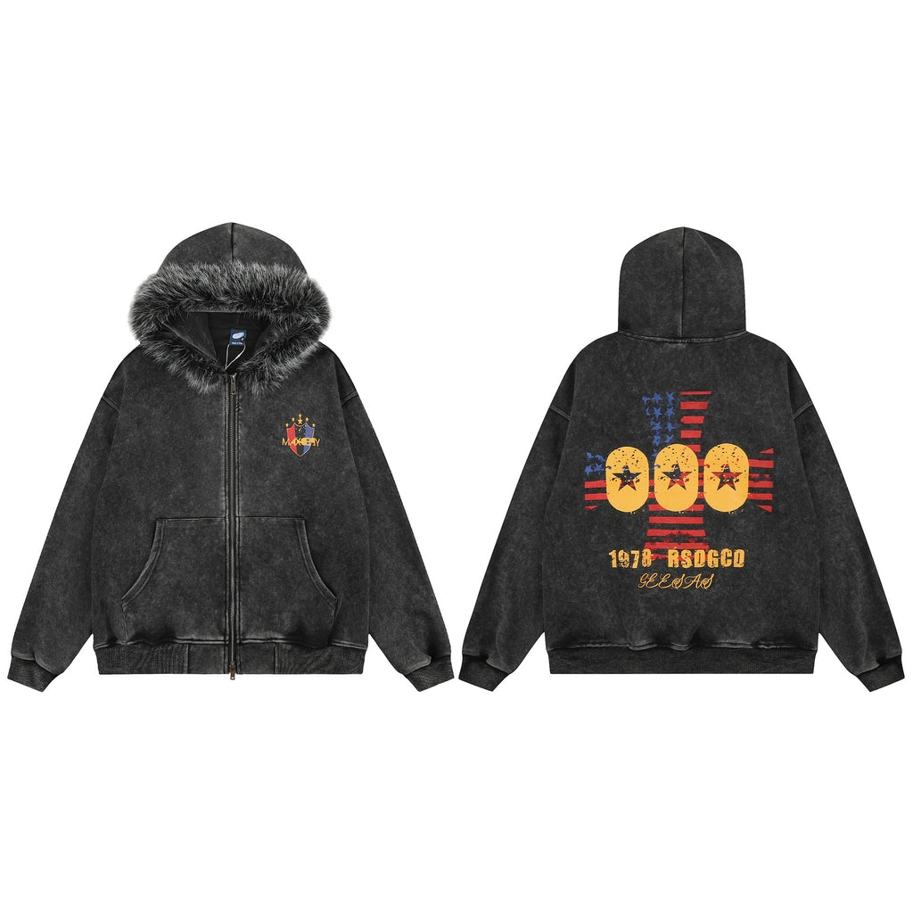 Hooded sweatshirt loose street zipper jacket