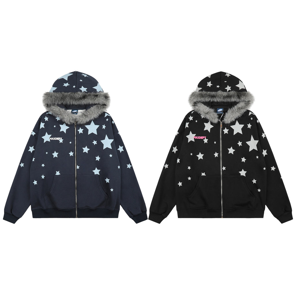 Tibetan blue star studded hooded jacket