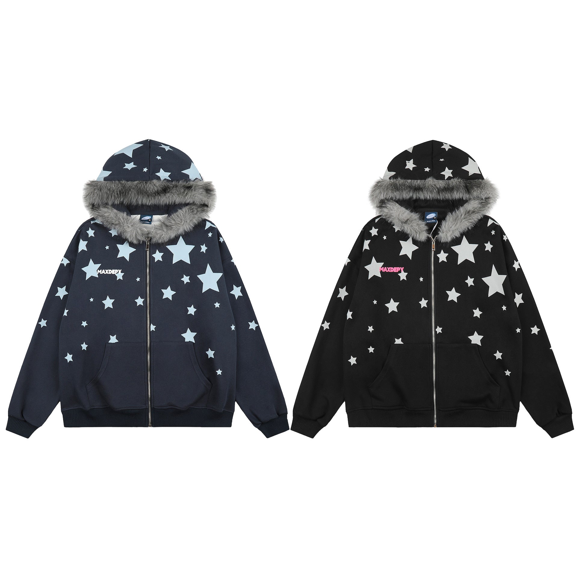 Tibetan blue star studded hooded jacket