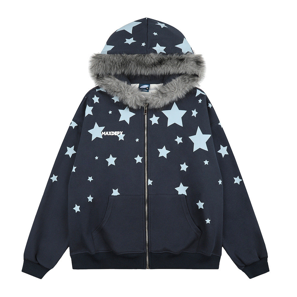 Starry printed hooded cardigan sweatshirt