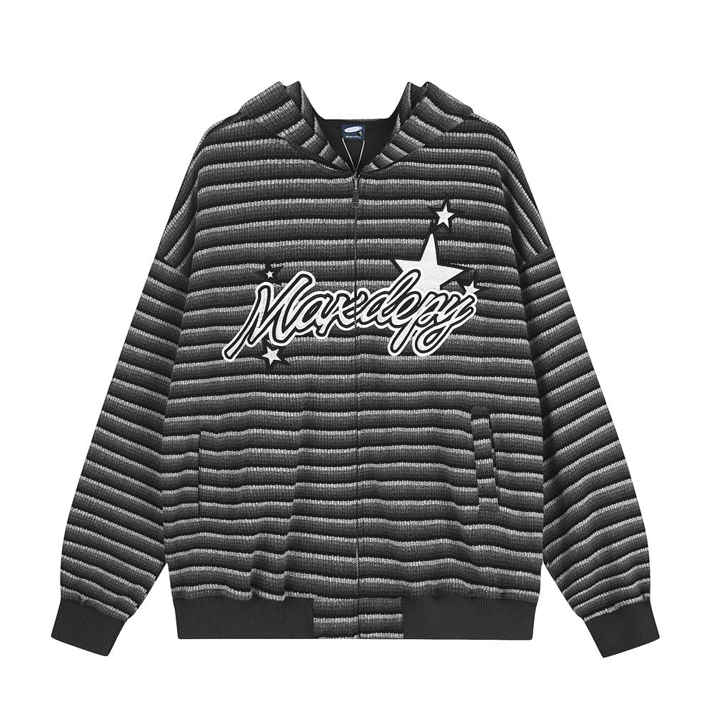 Loose striped hooded jacket sweatshirt