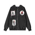 Hip hop patchwork embroidered hooded sweatshirt cardigan jacket