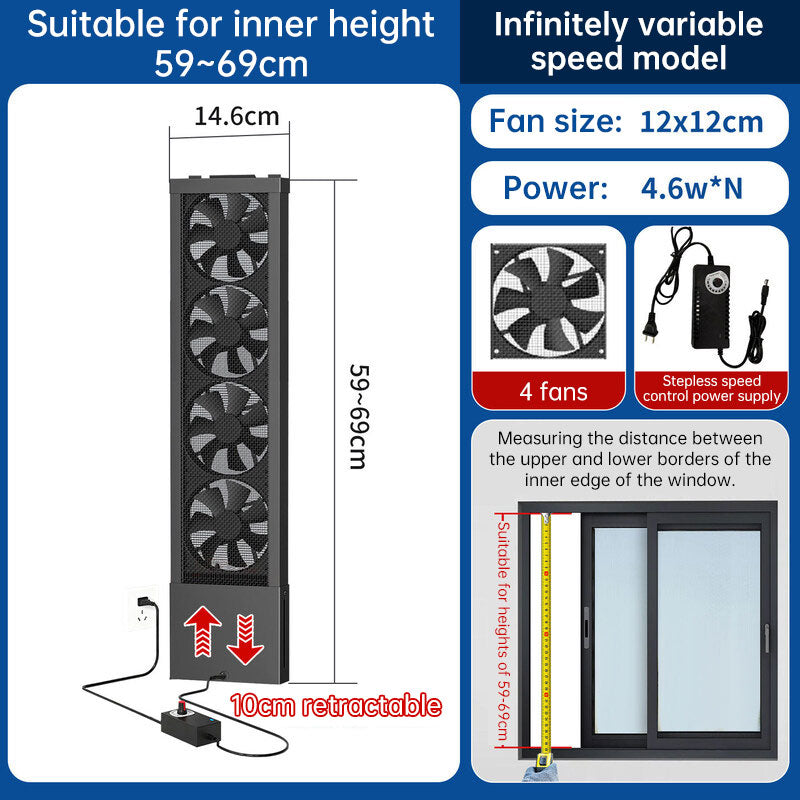 No-Drill Telescopic Window Exhaust Fan, Portable Non-Hole Window Ventilator for Home, European Standard