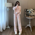 Casual Loose Hoodie and High-Waisted Wide-Leg Pants Two-Piece Set for Women, Rainbow Color, Lazy Style, Autumn and Spring Wear
