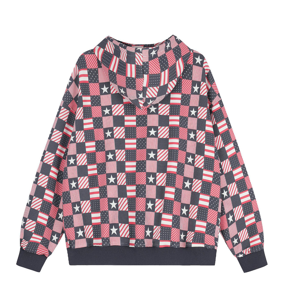 Casual hooded zipper checkered jacket for women